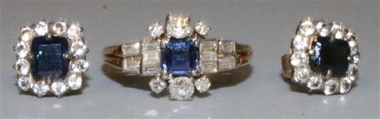 14ct gold sapphire and diamond ring and a similar pair of earrings